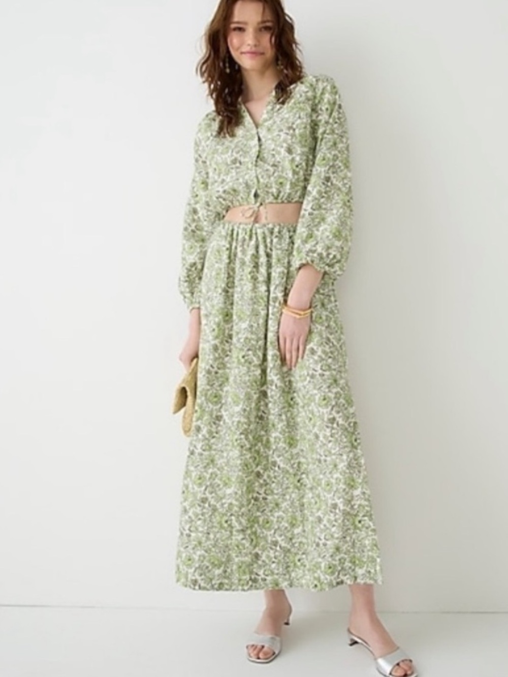 J. Crew Linen Maxi Skirt in Tossed Floral